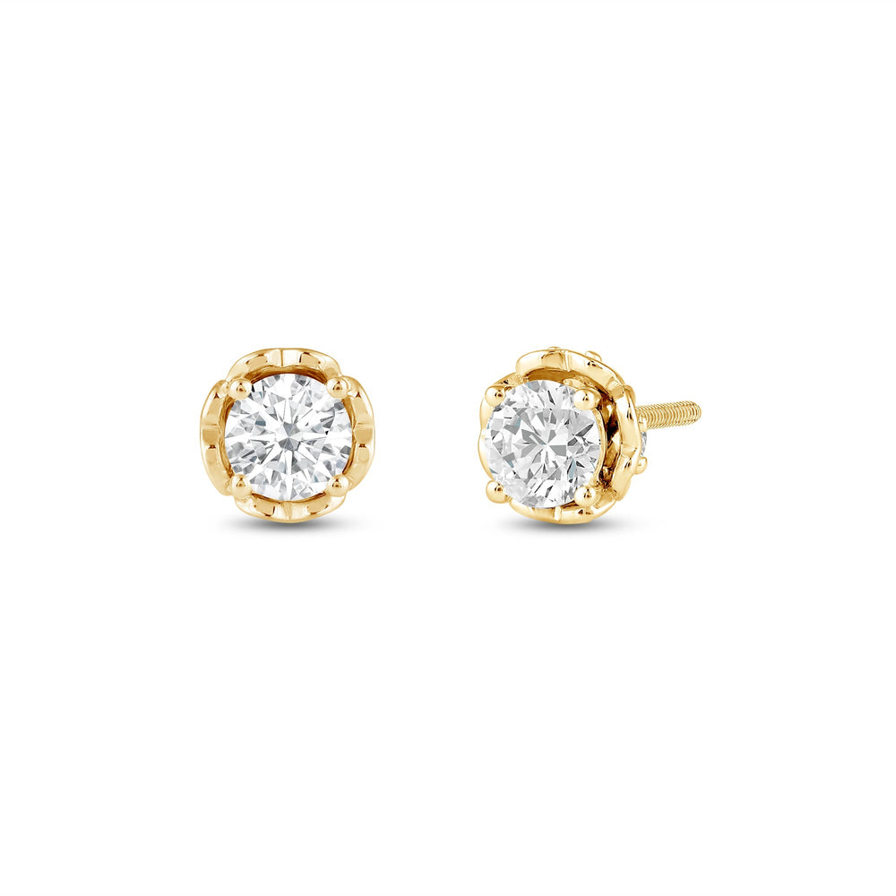Four Prong Heart Basket Diamond Stud Earrings with 18KT Yellow Gold / Lab / 1 Cut Diamond in 14KT Yellow Gold / Lab / 1 view 1
