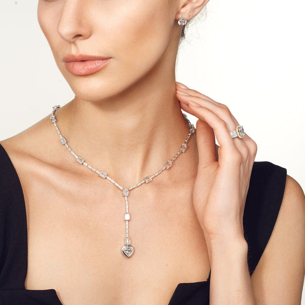 Model Wearing Heart Shape Drop Necklace view