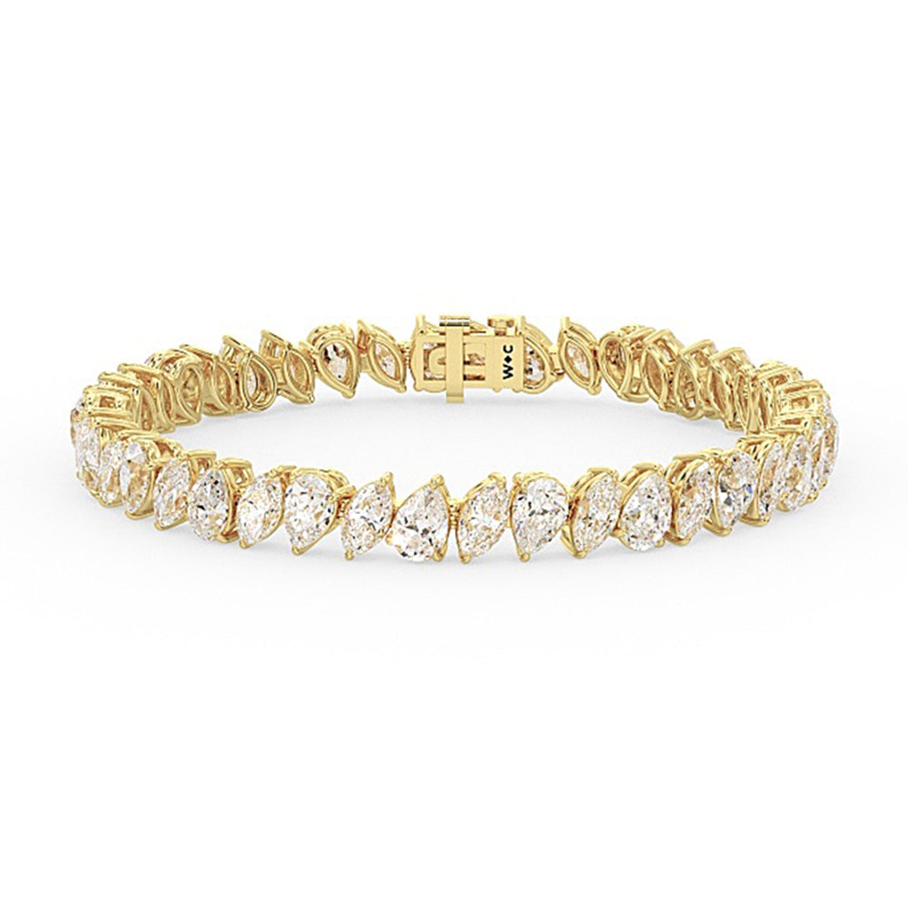 Pear and Marquise Alternating Tennis Bracelet with Lab Cut Diamond in 14KT Yellow Gold view 1
