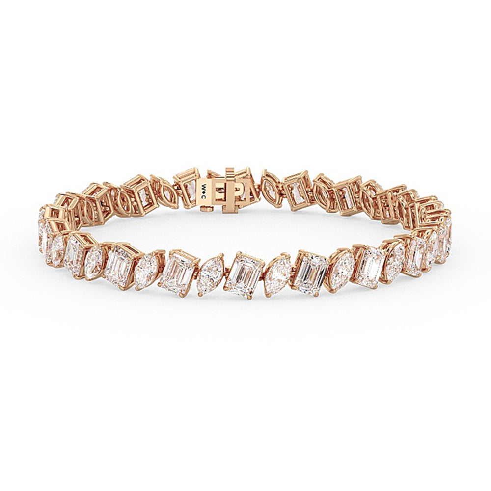 Emerald and Marquise Alternating Tennis Bracelet with Lab Cut Diamond in 14KT Rose Gold view 1
