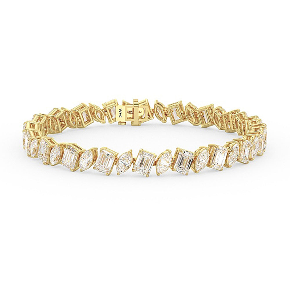 Emerald and Marquise Alternating Tennis Bracelet with Lab Cut Diamond in 14KT Yellow Gold view 1
