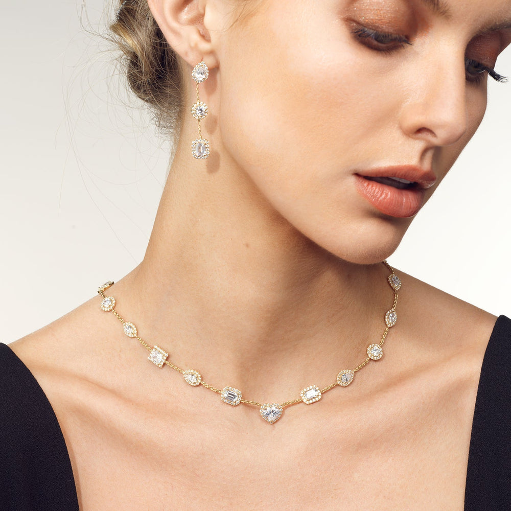 Fancy Cut Halo Station Necklace with 18KT White Gold / Lab / 13 Cut Diamond in 14KT White Gold / Lab / 13 view 2
