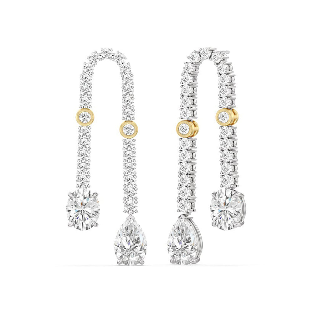 Balanced Oval and Pear Dangler Earrings with 18KT White & Yellow Gold / Lab / 17 1/8 Cut Diamond in 14KT White & Yellow Gold / Lab / 17 1/8 view 1
