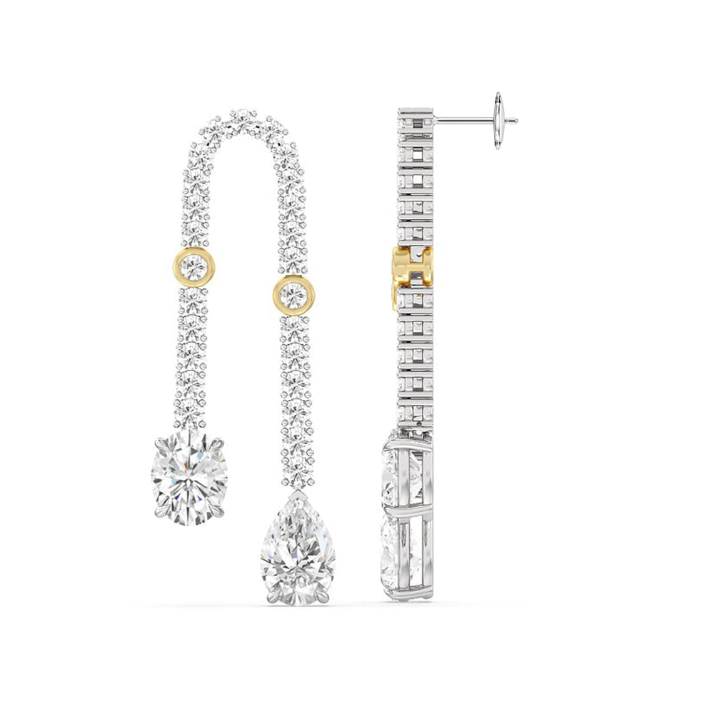 Balanced Oval and Pear Dangler Earrings with 18KT White & Yellow Gold / Lab / 17 1/8 Cut Diamond in 14KT White & Yellow Gold / Lab / 17 1/8 view 4
