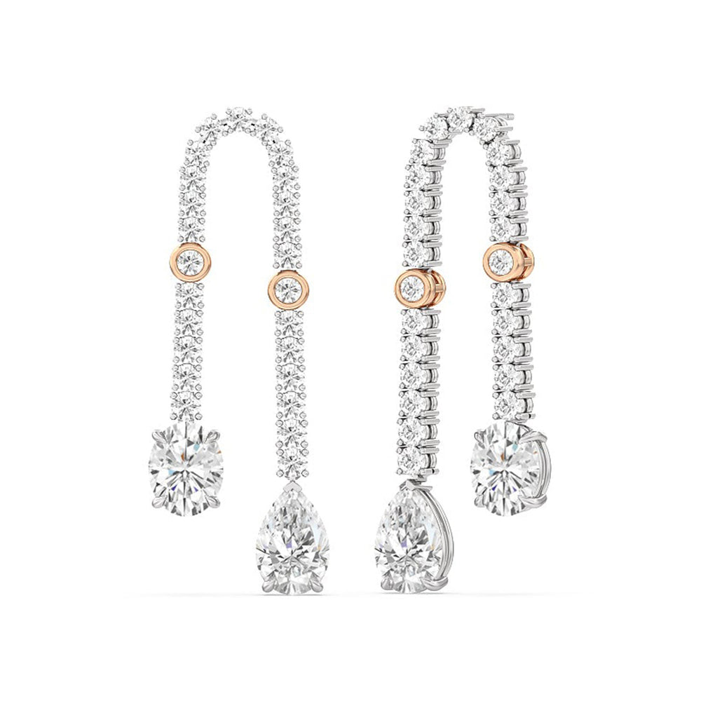 Balanced Oval and Pear Dangler Earrings with 18KT White & Rose Gold / Lab / 17 1/8 Cut Diamond in 14KT White & Rose Gold / Lab / 17 1/8 view 1
