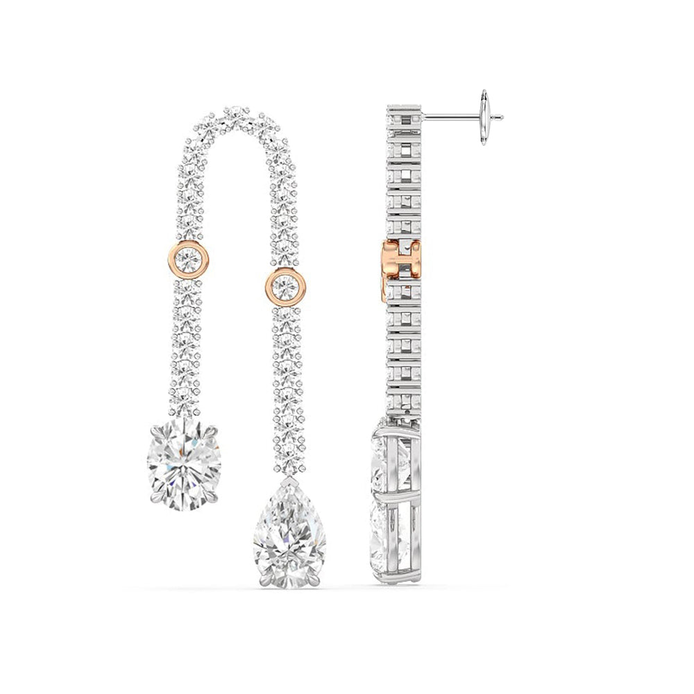 Balanced Oval and Pear Dangler Earrings with 18KT White & Rose Gold / Lab / 17 1/8 Cut Diamond in 14KT White & Rose Gold / Lab / 17 1/8 view 4
