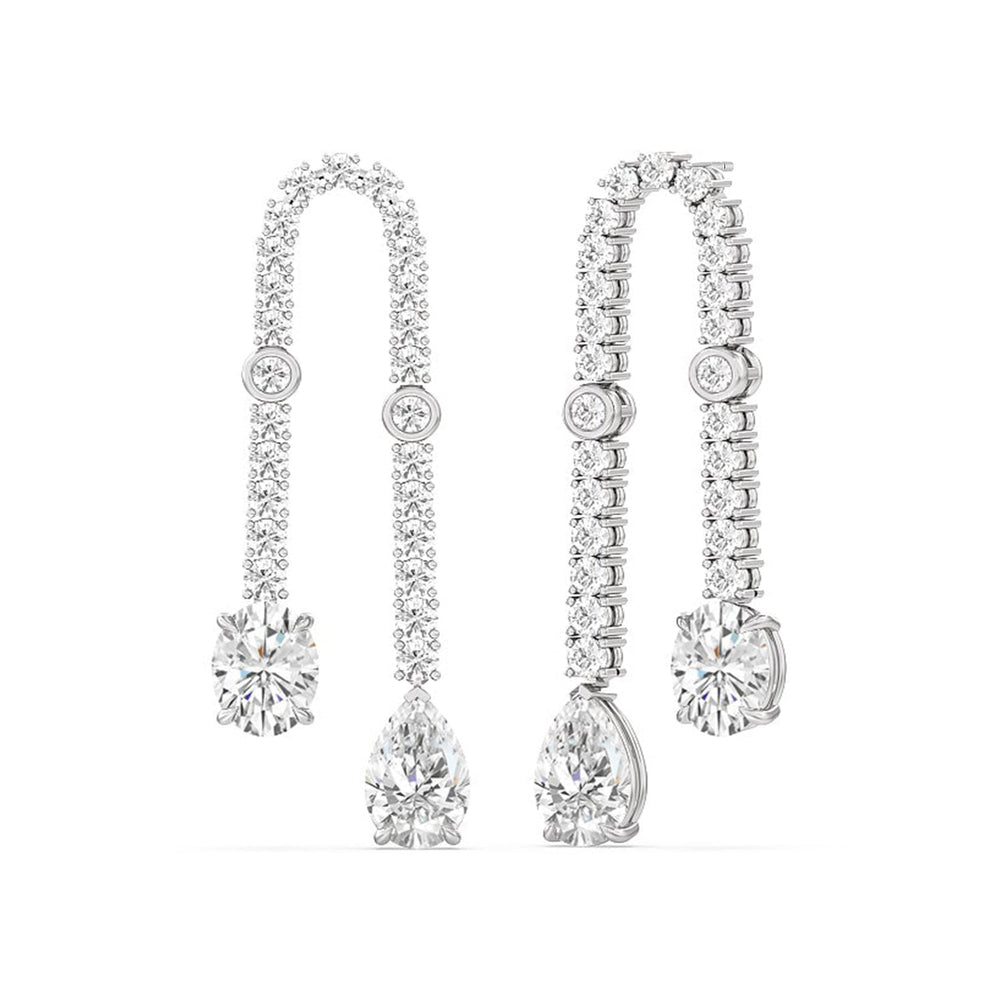 Balanced Oval and Pear Dangler Earrings with 18KT White Gold / Lab / 17 1/8 Cut Diamond in 14KT White Gold / Lab / 17 1/8 view 1
