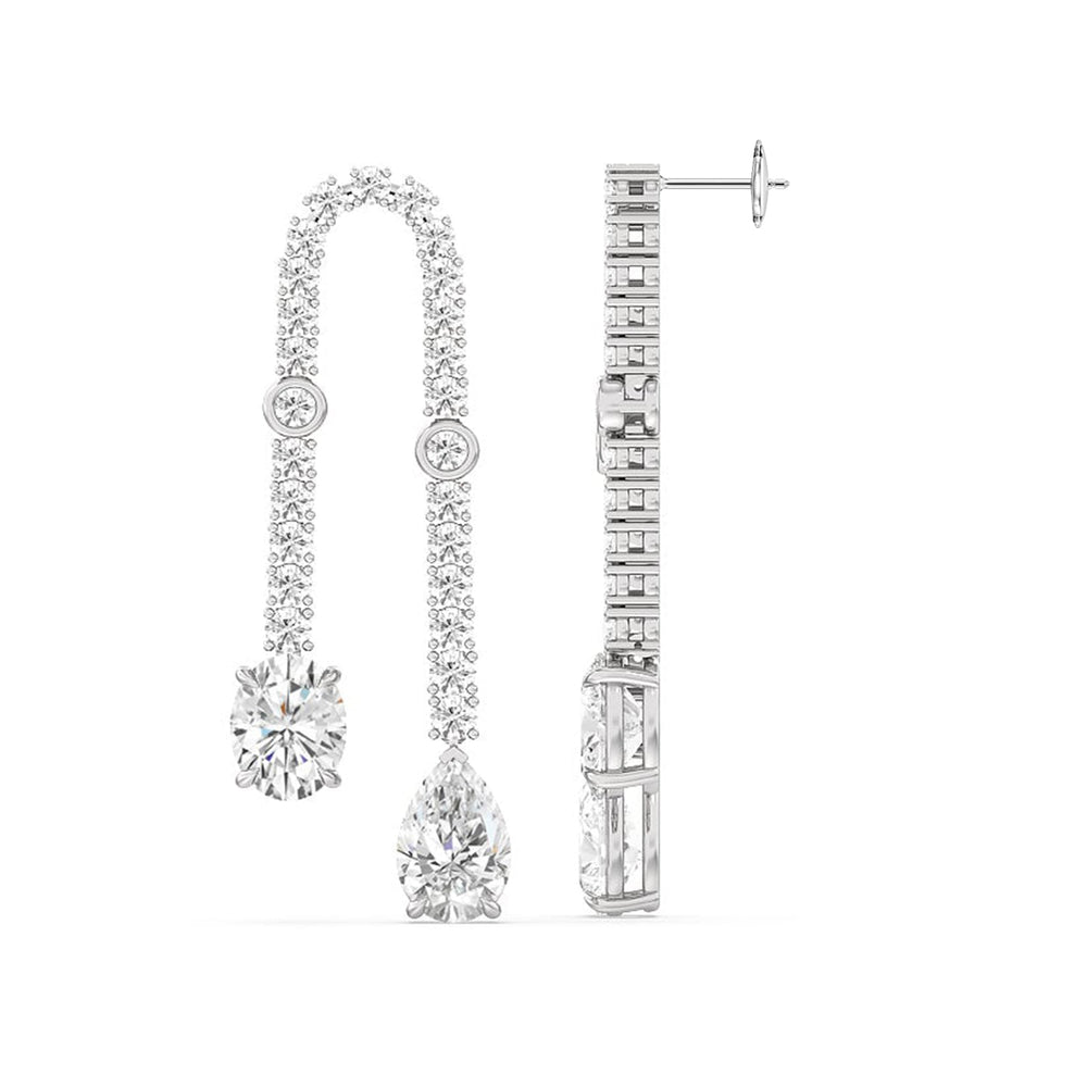 Balanced Oval and Pear Dangler Earrings with 18KT White Gold / Lab / 17 1/8 Cut Diamond in 14KT White Gold / Lab / 17 1/8 view 4
