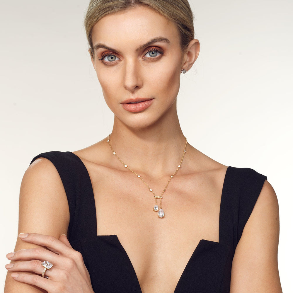 Model Wearing Pear Drop Station Necklace view