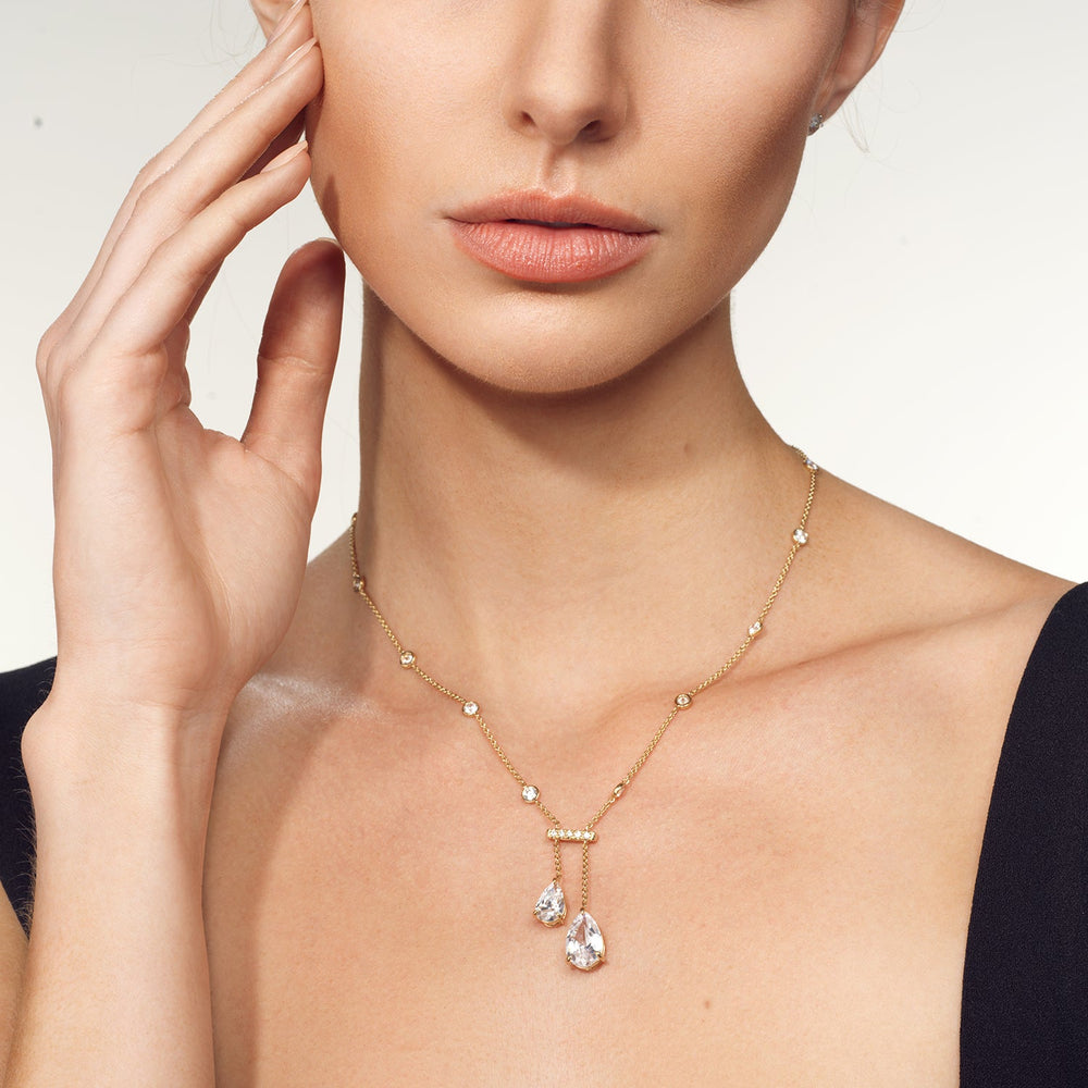 Model Wearing Pear Drop Station Necklace view