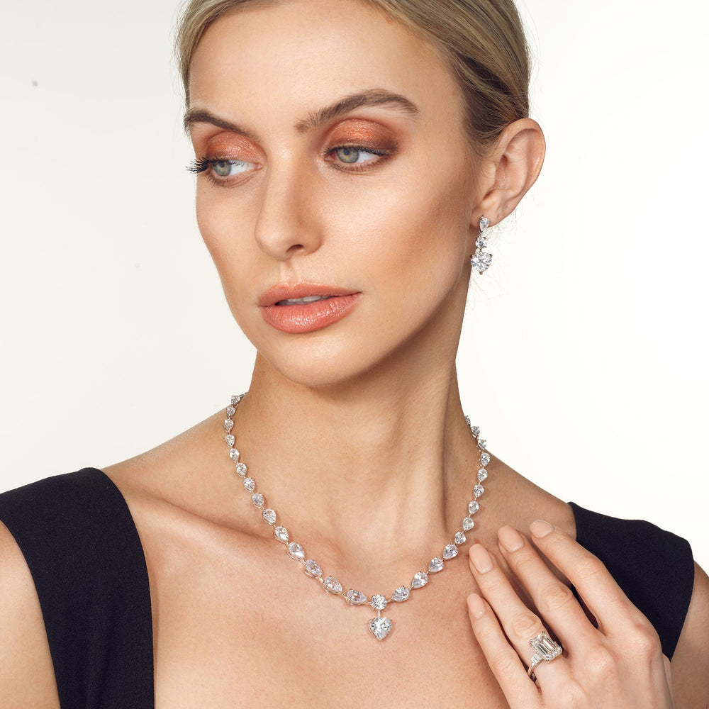 Model Wearing Graduating Pears Heart Dangle Necklace view