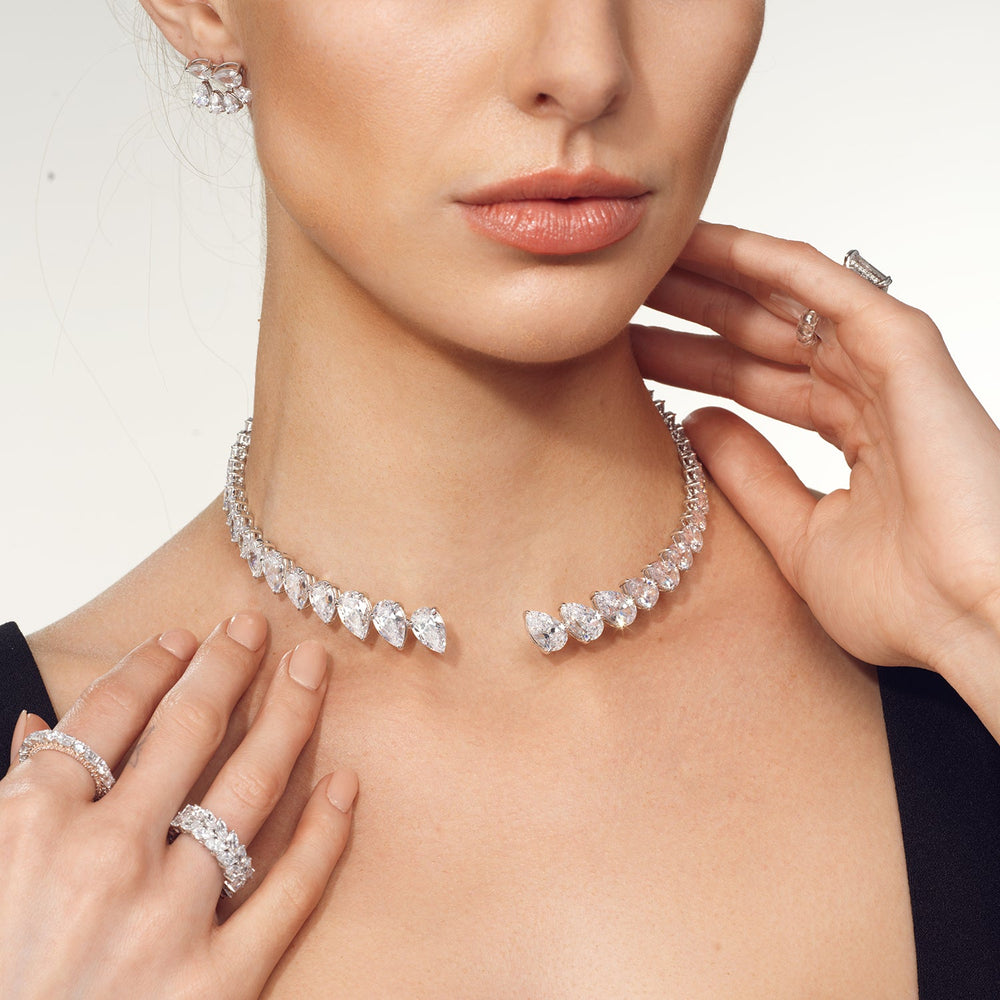 Model Wearing Graduating Pear Cuff Necklace view