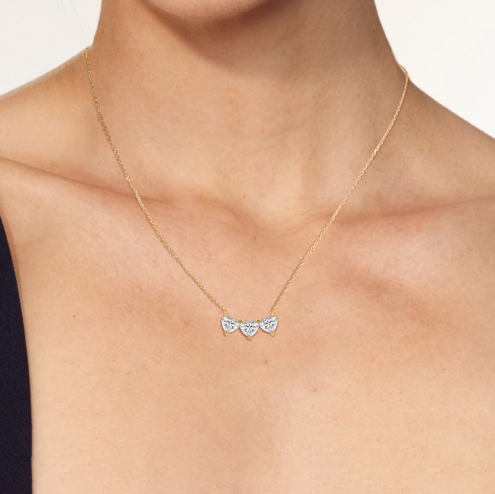 Trio Heart Cluster Diamond Necklace with 18KT White Gold / Lab / 1 1/2 Cut Diamond in 14KT White Gold / Lab / 1 1/2 view 3
