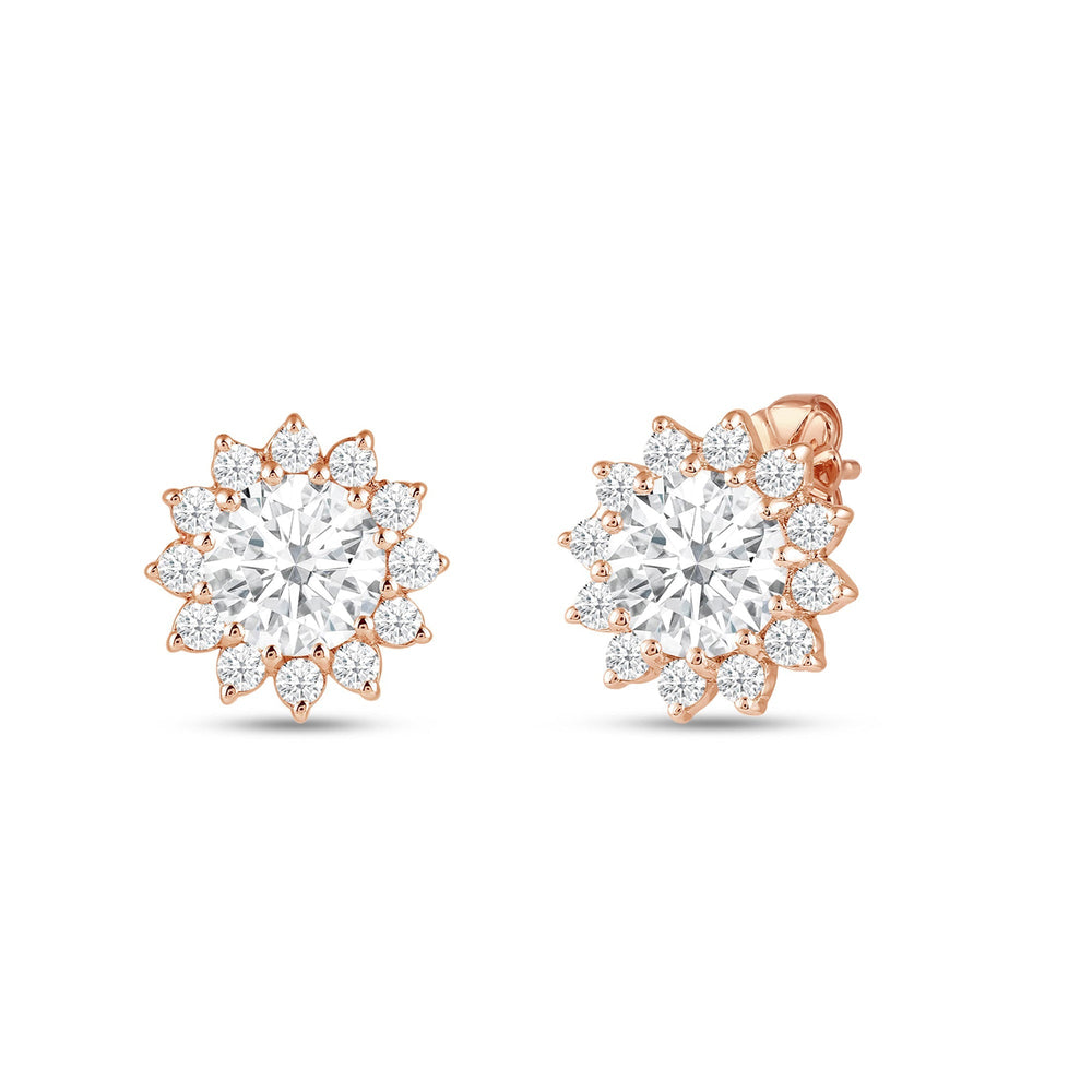 Flower Halo Diamond Earrings with 18KT Rose Gold / Lab / 1 3/4 Cut Diamond in 14KT Rose Gold / Lab / 1 3/4 view 1
