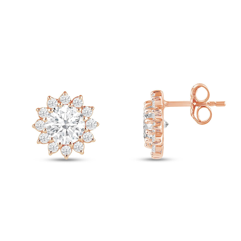Flower Halo Diamond Earrings with 18KT Rose Gold / Lab / 1 3/4 Cut Diamond in 14KT Rose Gold / Lab / 1 3/4 view 5

