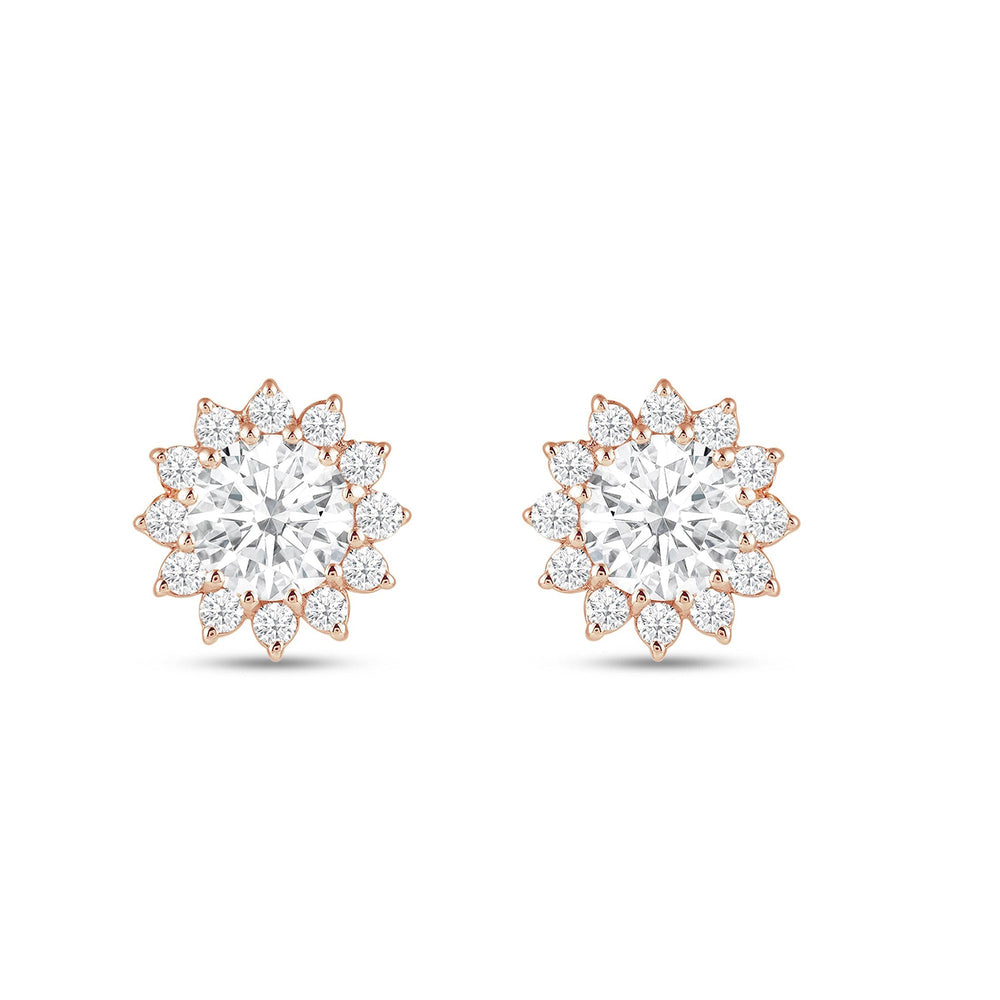 Flower Halo Diamond Earrings with 18KT Rose Gold / Lab / 1 3/4 Cut Diamond in 14KT Rose Gold / Lab / 1 3/4 view 4
