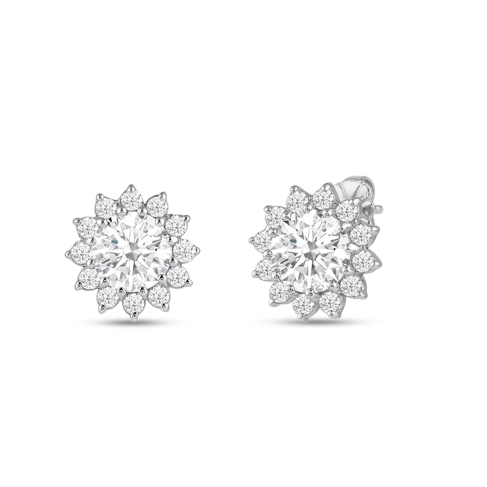 Flower Halo Diamond Earrings with 18KT White Gold / Lab / 1 3/4 Cut Diamond in 14KT White Gold / Lab / 1 3/4 view 1
