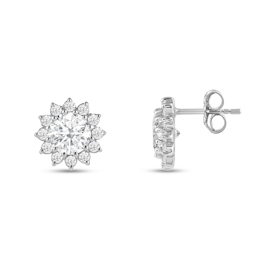 Flower Halo Diamond Earrings with 18KT White Gold / Lab / 1 3/4 Cut Diamond in 14KT White Gold / Lab / 1 3/4 view 5

