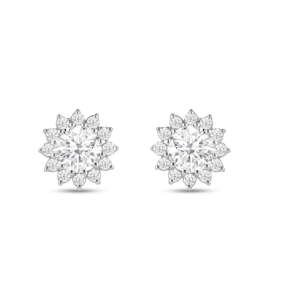 Flower Halo Diamond Earrings with 18KT White Gold / Lab / 1 3/4 Cut Diamond in 14KT White Gold / Lab / 1 3/4 view 4
