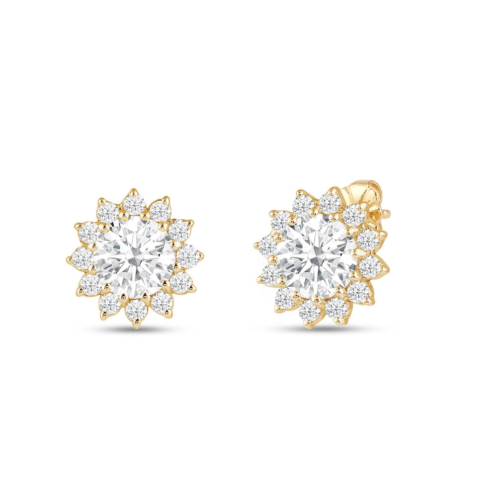 Flower Halo Diamond Earrings with 18KT Yellow Gold / Lab / 1 3/4 Cut Diamond in 14KT Yellow Gold / Lab / 1 3/4 view 1
