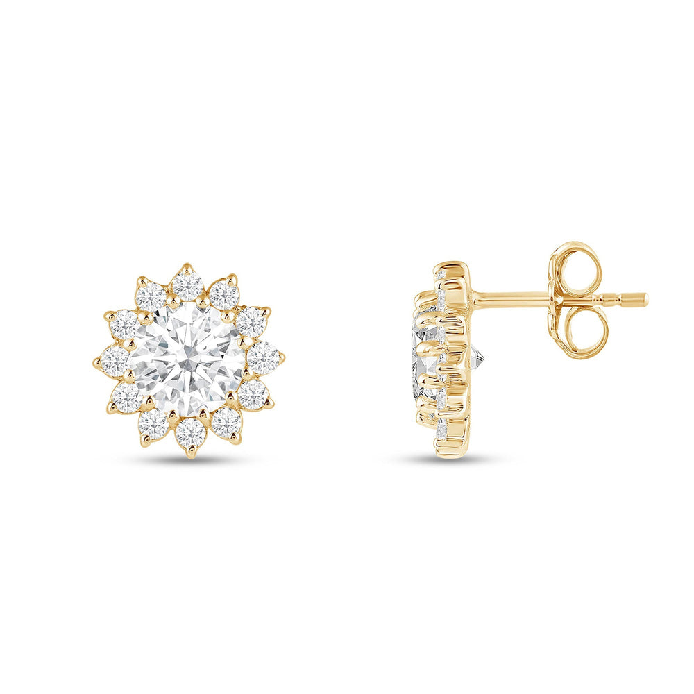 Flower Halo Diamond Earrings with 18KT Yellow Gold / Lab / 1 3/4 Cut Diamond in 14KT Yellow Gold / Lab / 1 3/4 view 5
