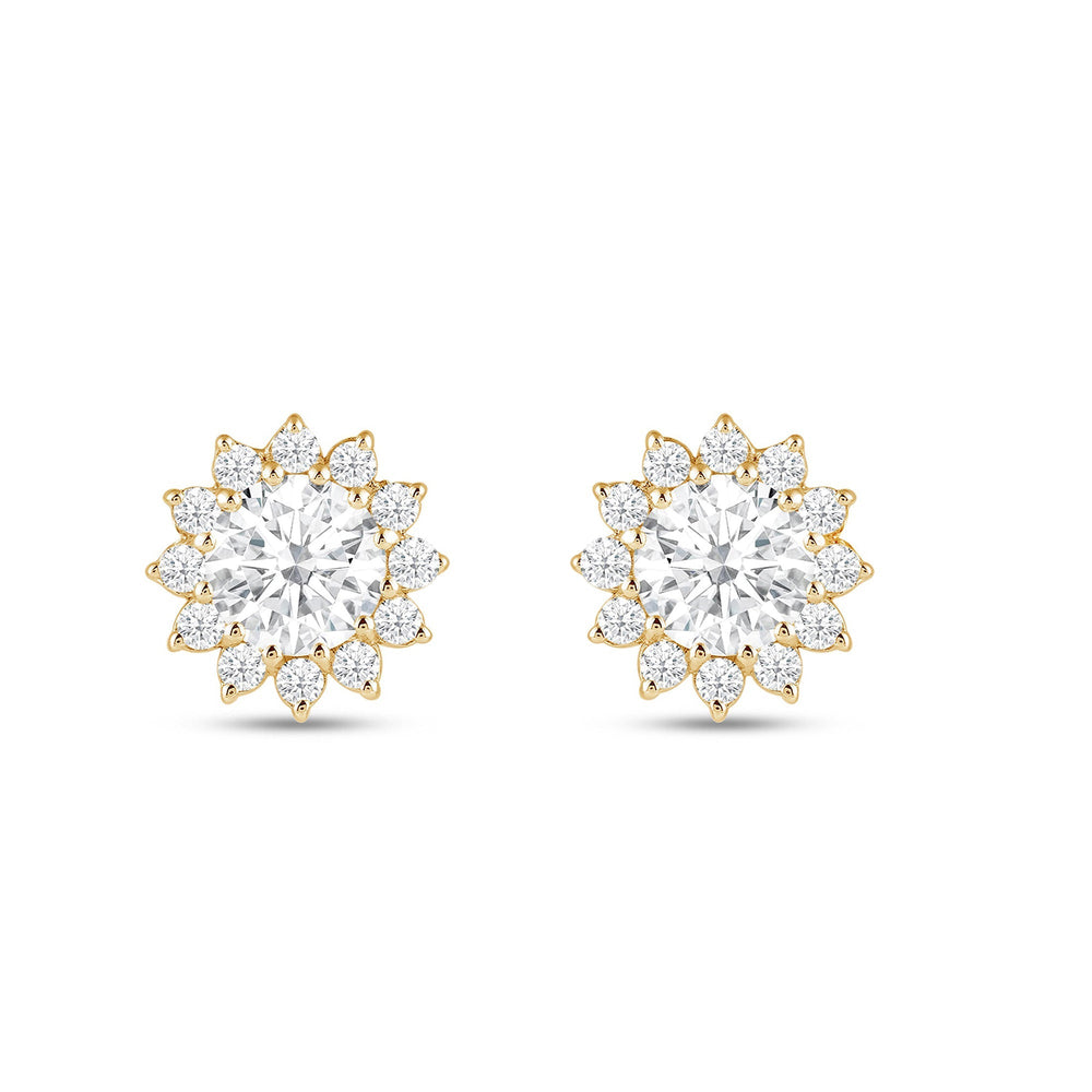Flower Halo Diamond Earrings with 18KT Yellow Gold / Lab / 1 3/4 Cut Diamond in 14KT Yellow Gold / Lab / 1 3/4 view 4
