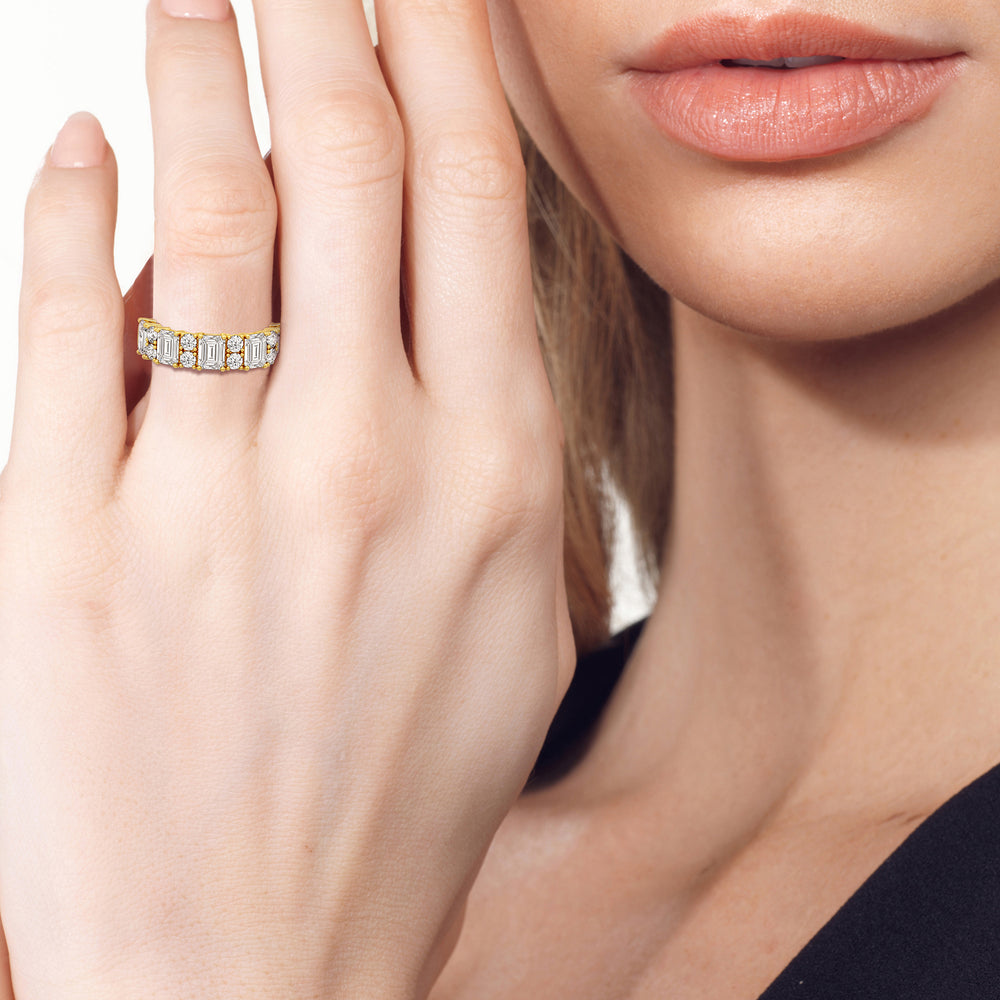 Emerald Station Anniversary Ring with 18KT White Gold / Lab / 3 Cut Diamond in 14KT White Gold / Lab / 3 view 2
