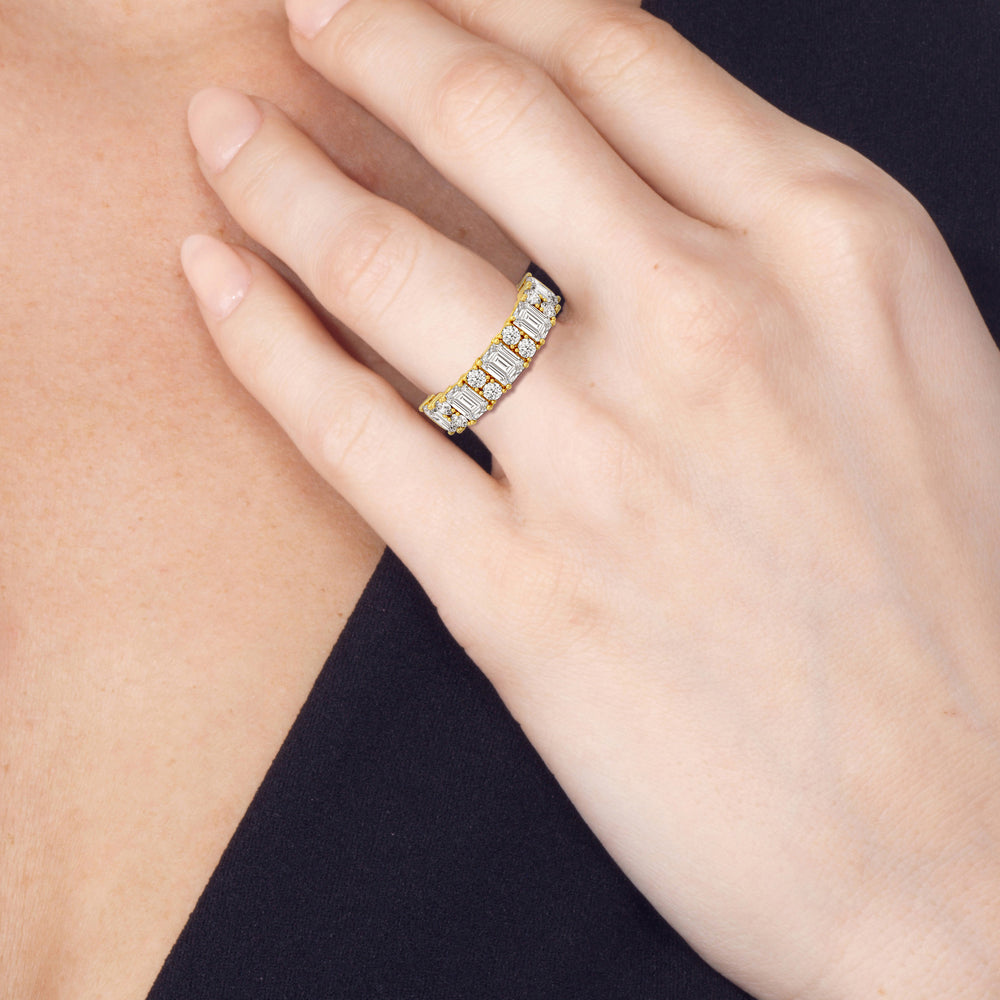 Emerald Station Anniversary Ring with 18KT White Gold / Lab / 3 Cut Diamond in 14KT White Gold / Lab / 3 view 3
