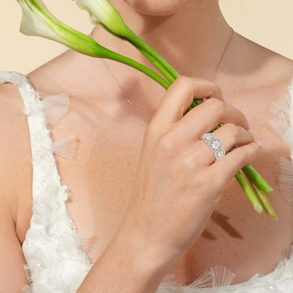 Elegance Round Five Stone Halo Anniversary Ring with 18KT Yellow Gold / Lab / 5 Cut Diamond in 14KT Yellow Gold / Lab / 5 view 2
