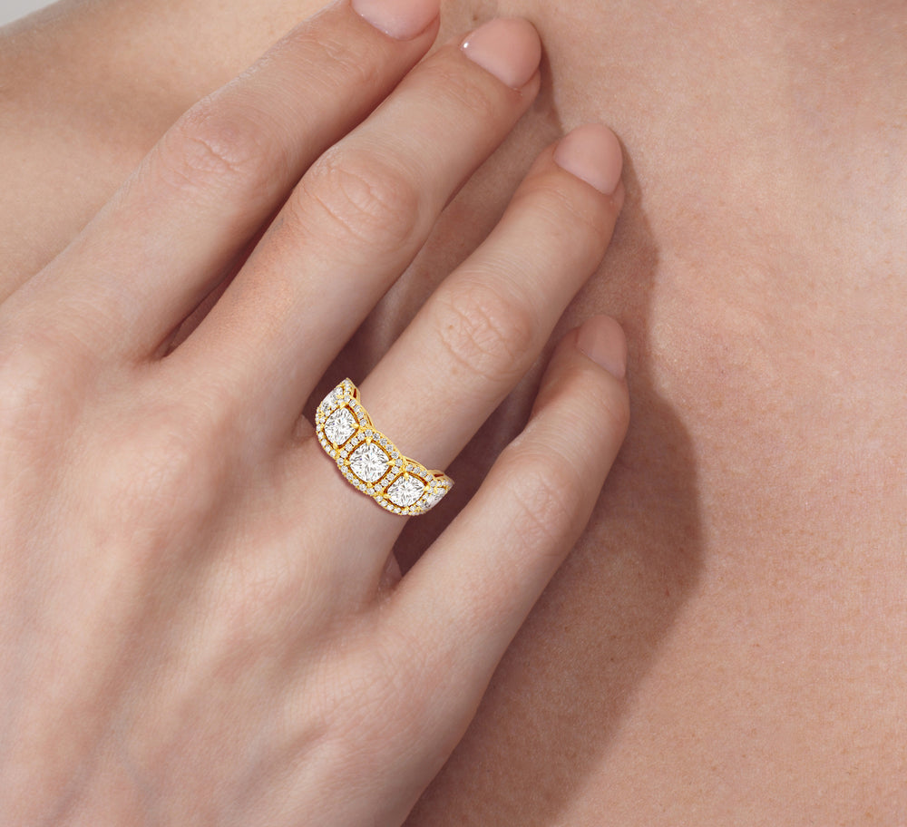 Elegance Cushion Five Stone Halo Anniversary Ring with 18KT Rose Gold / Lab / 5 Cut Diamond in 14KT Rose Gold / Lab / 5 view 2
