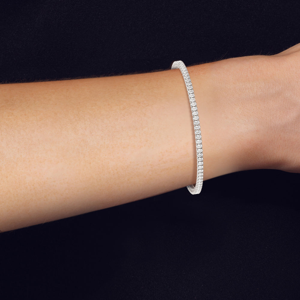 Oval Tennis Bracelet with 3 Cut Diamond in 14KT White Gold view 3
