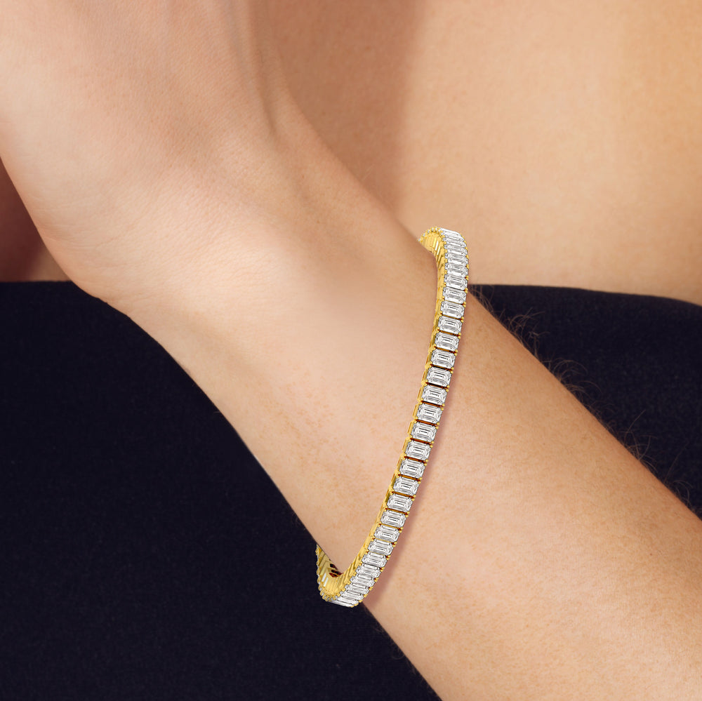 Emerald Tennis Bracelet with 7 Cut Diamond in 14KT Rose Gold view 4
