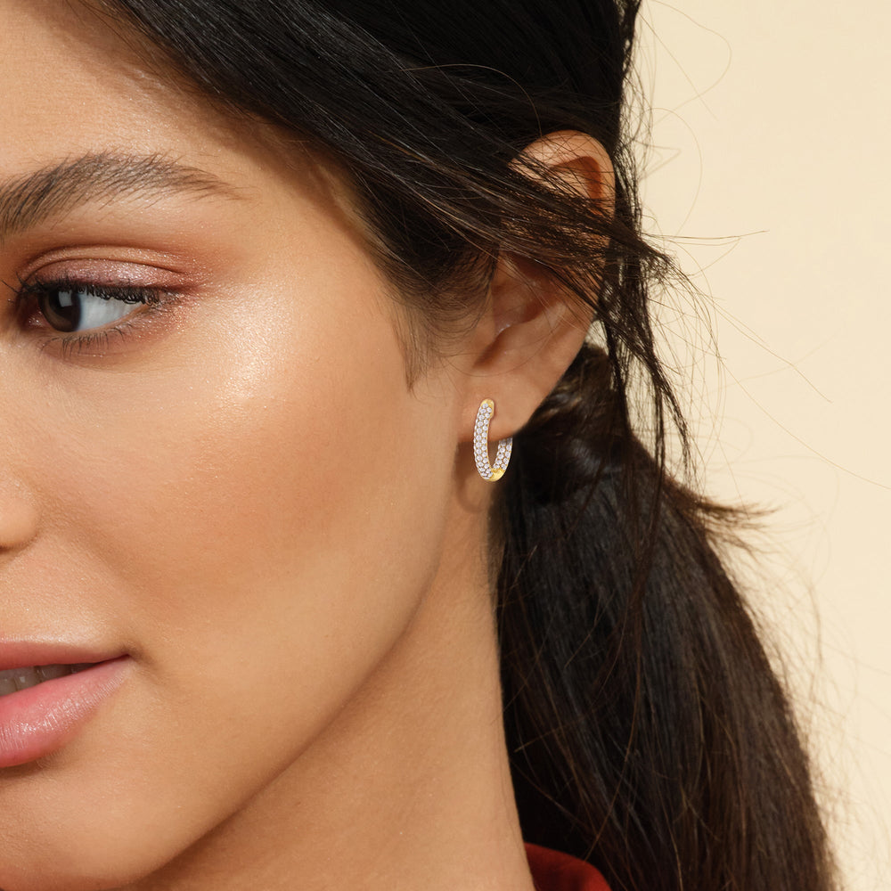 Elegance Oval Dome Hoops with 18KT Yellow Gold / Lab / 1 Cut Diamond in 14KT Yellow Gold / Lab / 1 view 2
