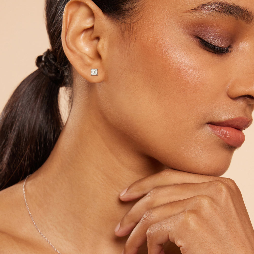 Classic Asscher Stud Earrings with 18KT Rose Gold / Lab / 1 1/2 Cut Diamond in 14KT Rose Gold / Lab / 1 1/2 view 2
