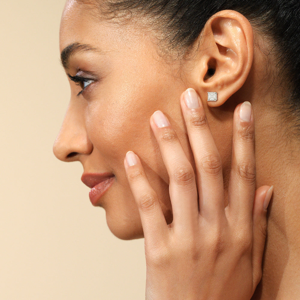 Classic Asscher Stud Earrings with 18KT Rose Gold / Lab / 2 Cut Diamond in 14KT Rose Gold / Lab / 2 view 2
