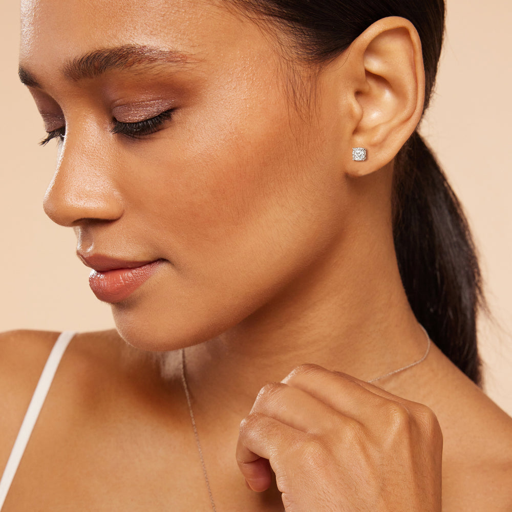 Classic Cushion Stud Earrings with 18KT Rose Gold / Lab / 1 1/2 Cut Diamond in 14KT Rose Gold / Lab / 1 1/2 view 3

