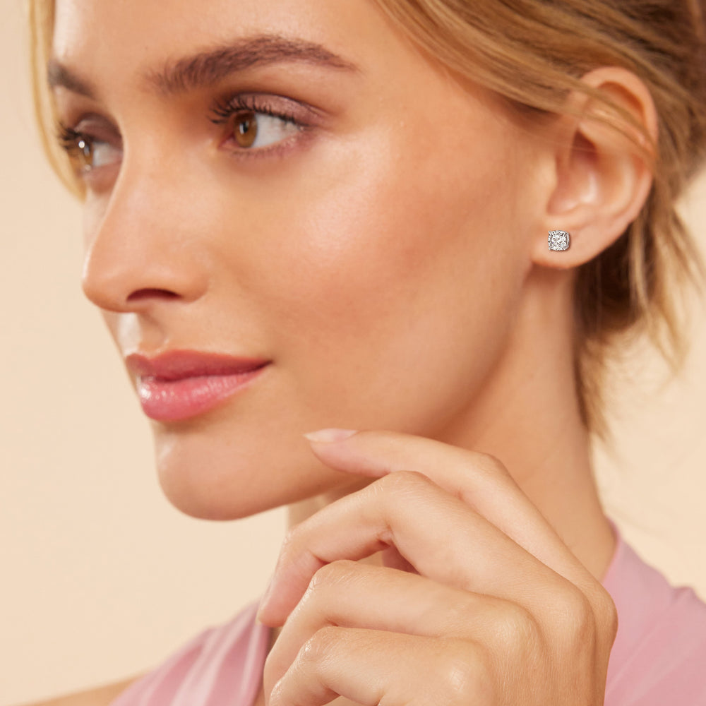 Classic Cushion Stud Earrings with 18KT Rose Gold / Lab / 2 Cut Diamond in 14KT Rose Gold / Lab / 2 view 3
