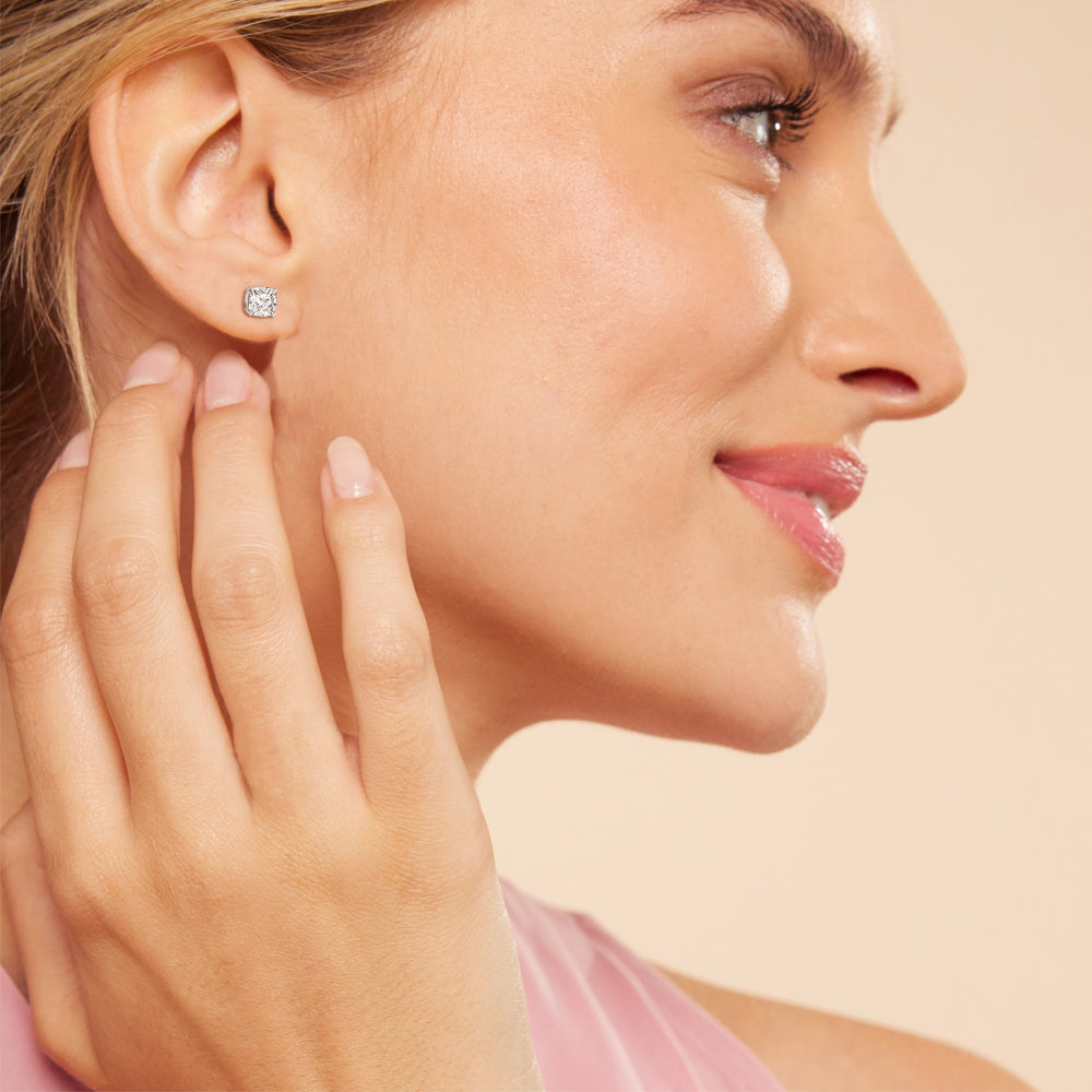 Classic Cushion Stud Earrings with 18KT Yellow Gold / Lab / 2 Cut Diamond in 14KT Yellow Gold / Lab / 2 view 2
