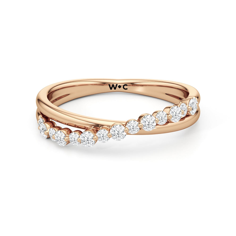 Diamond Line Criss Cross Ring with 18KT Rose Gold / Lab / 1/4 Cut Diamond in 14KT Rose Gold / Lab / 1/4 view 1
