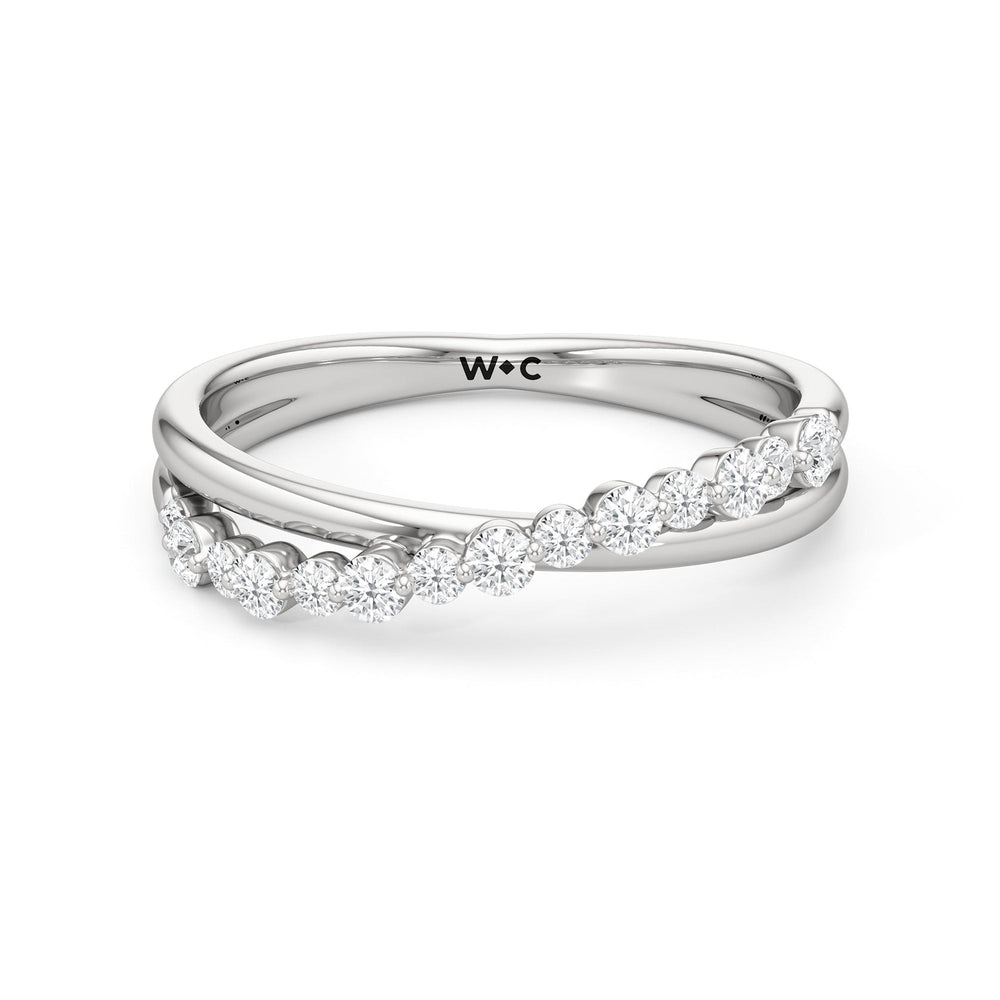 Diamond Line Criss Cross Ring with 18KT White Gold / Lab / 1/4 Cut Diamond in 14KT White Gold / Lab / 1/4 view 1
