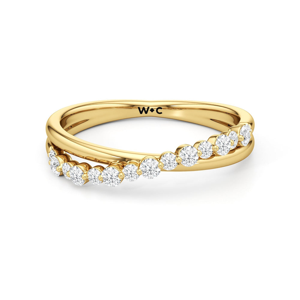 Diamond Line Criss Cross Ring with 18KT Yellow Gold / Lab / 1/4 Cut Diamond in 14KT Yellow Gold / Lab / 1/4 view 1
