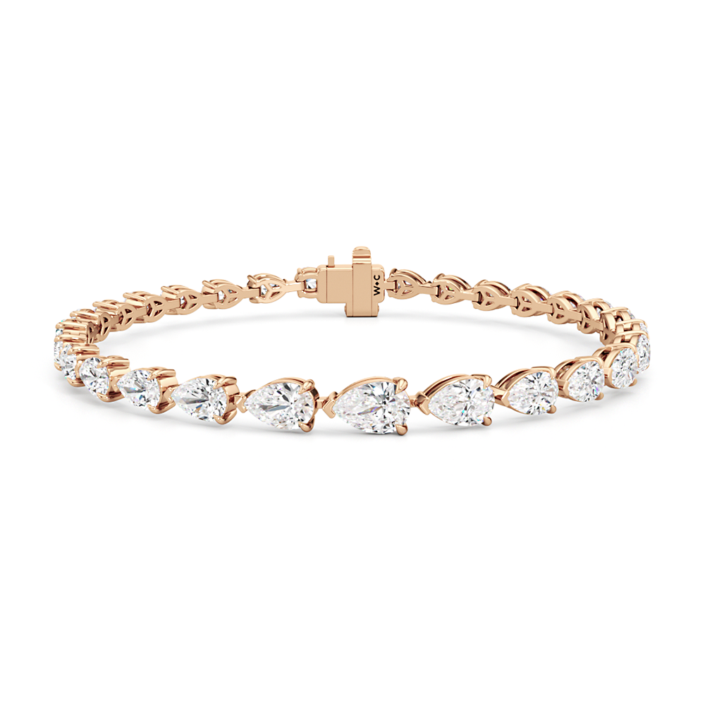Graduating Pear Tennis Bracelet with Lab Cut Diamond in 14KT Rose Gold view 1
