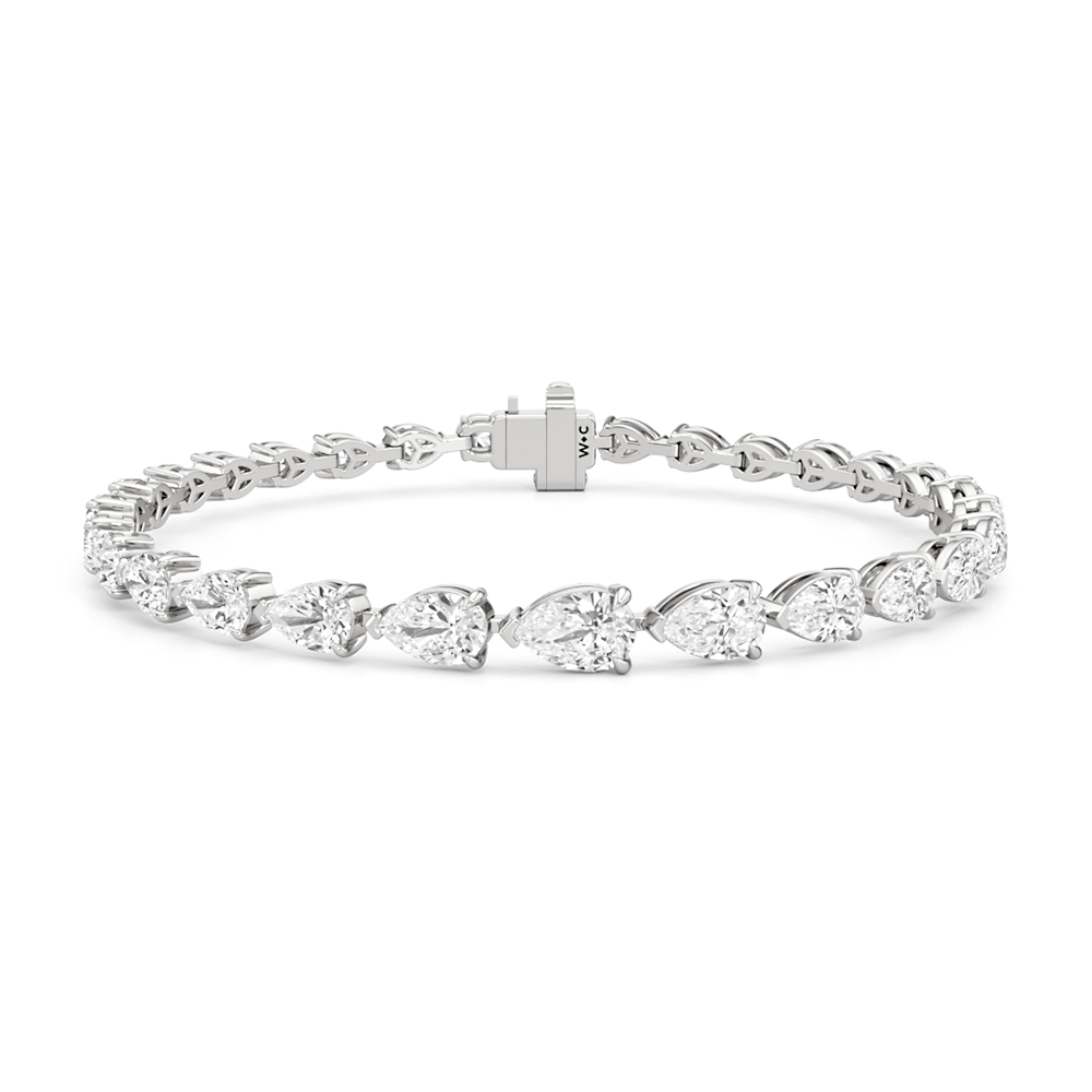 Graduating Pear Tennis Bracelet with Lab Cut Diamond in 14KT White Gold view 1
