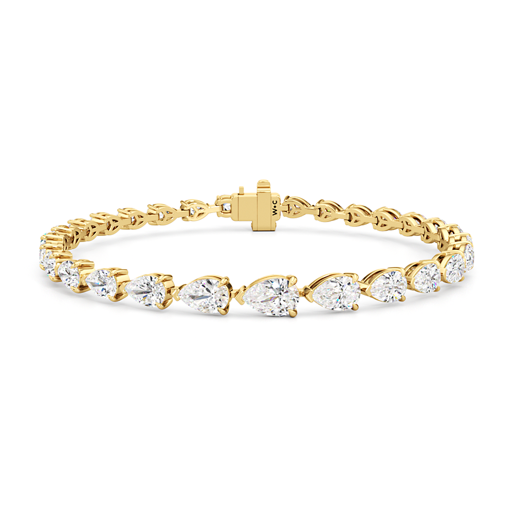 Graduating Pear Tennis Bracelet with Lab Cut Diamond in 14KT Yellow Gold view 1
