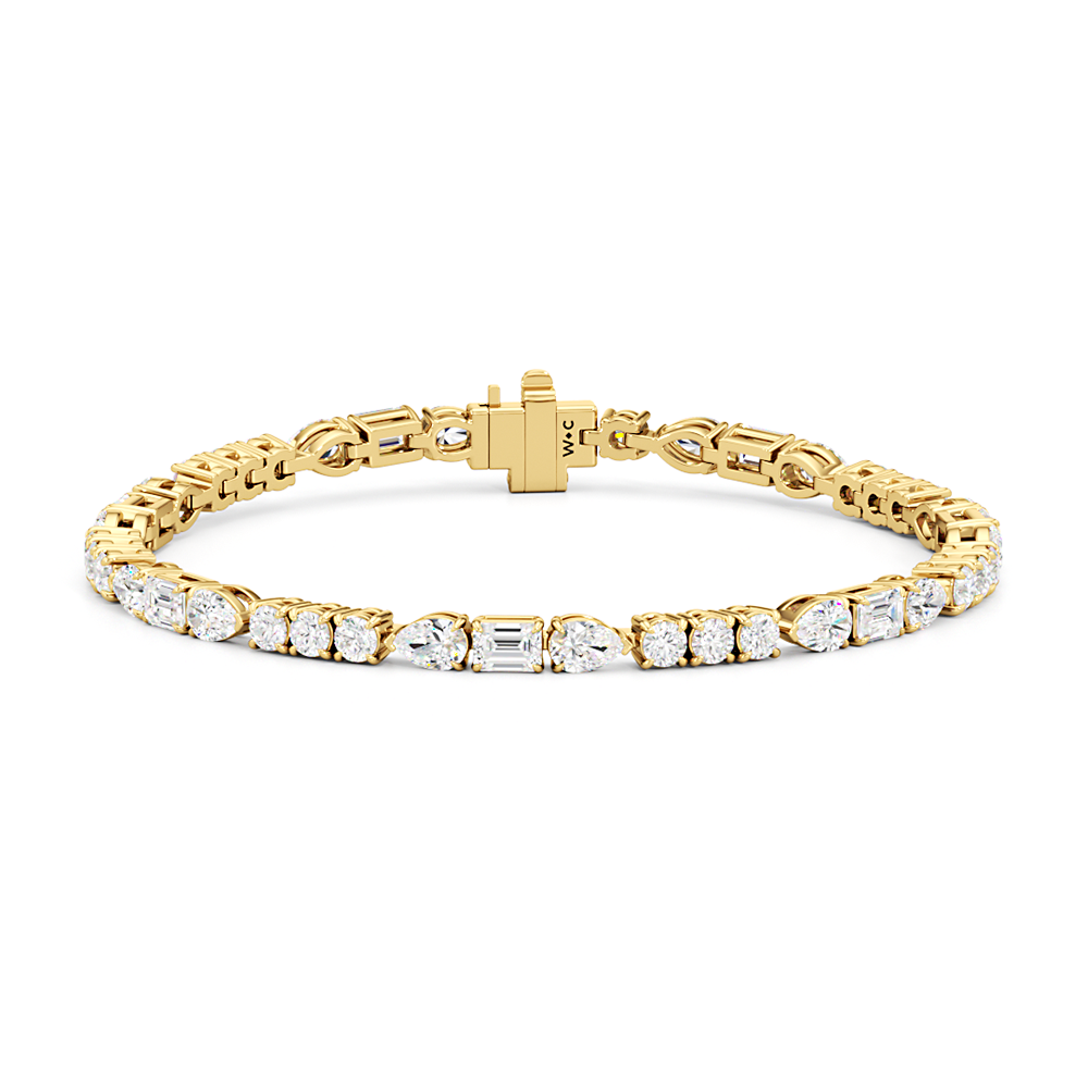 Pear, Emerald and Round Linear Tennis Bracelet with 6 Cut Diamond in 14KT Yellow Gold view 1
