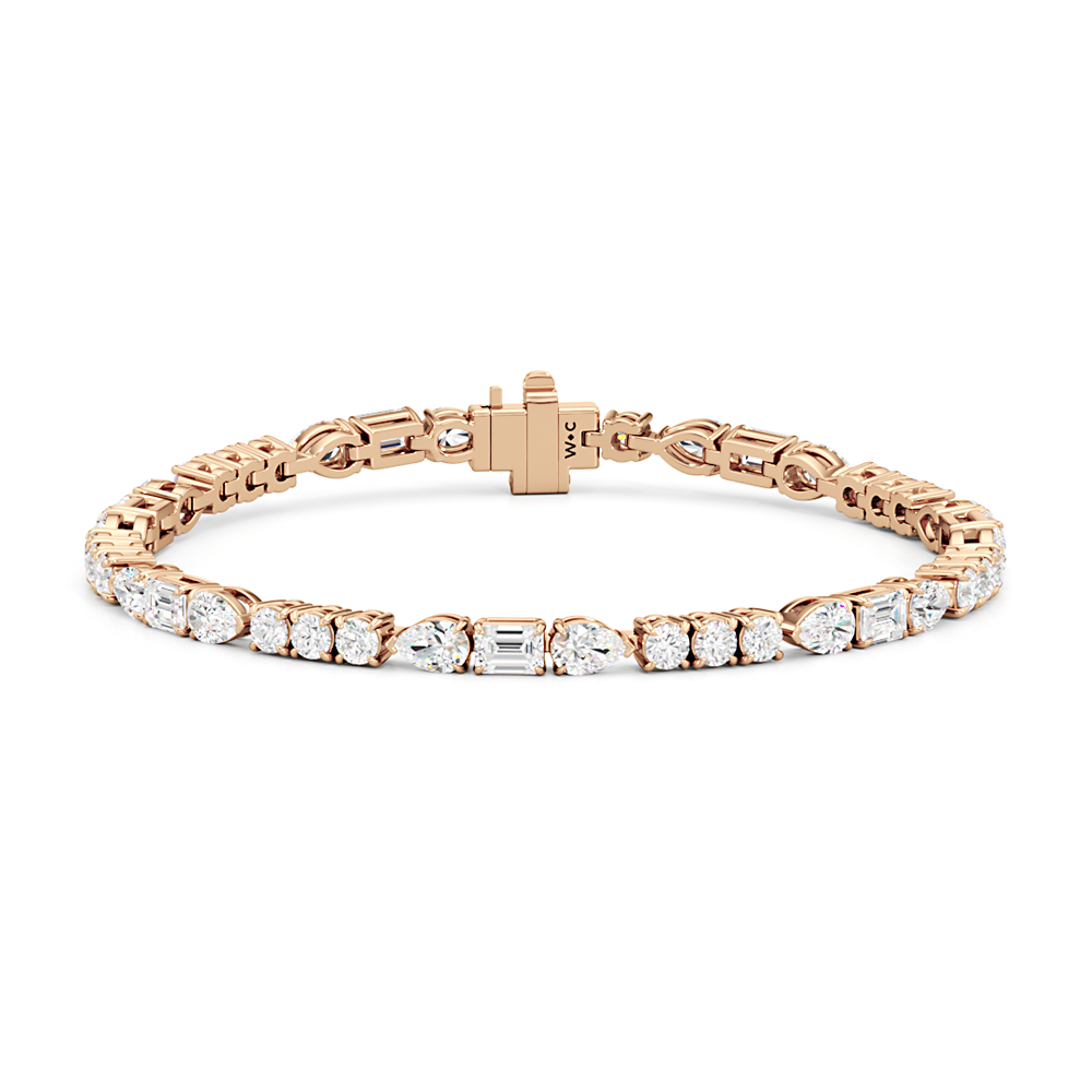 Pear, Emerald and Round Linear Tennis Bracelet with 6 Cut Diamond in 14KT Rose Gold view 1
