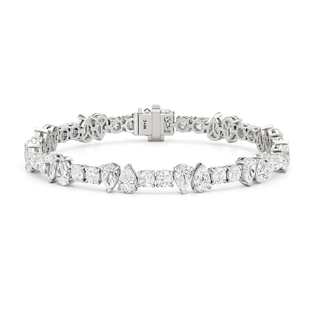 North-South Pear Sequenced Tennis Bracelet with Lab Cut Diamond in 14KT White Gold view 1

