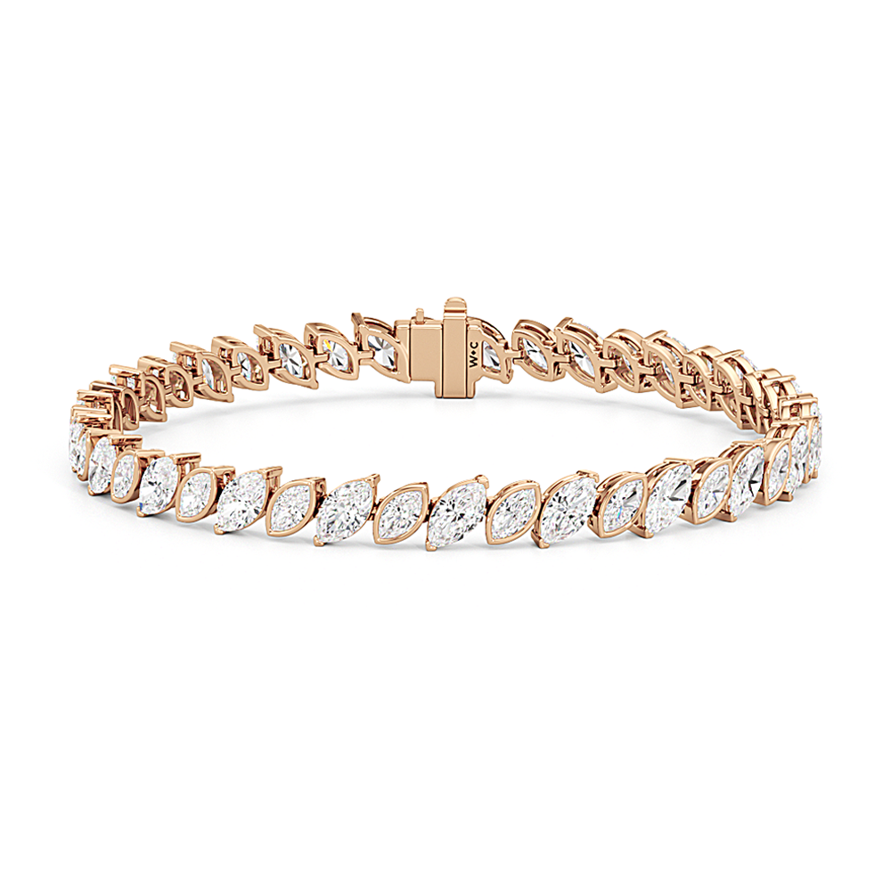Angled Marquise Bezel Tennis Bracelet with 10 Cut Diamond in 14KT Rose Gold view 1
