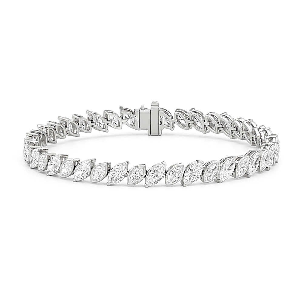 Angled Marquise Bezel Tennis Bracelet with 10 Cut Diamond in 14KT White Gold view 1
