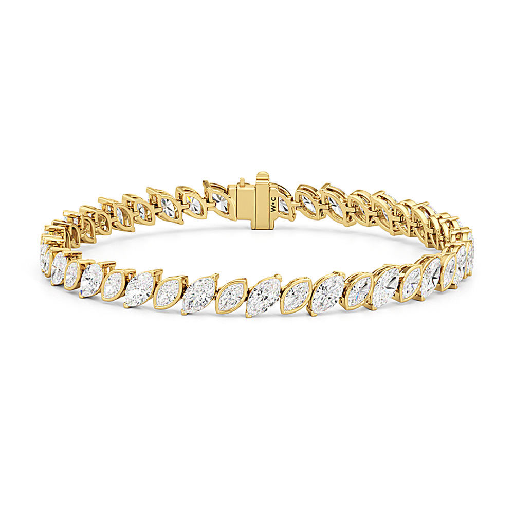 Angled Marquise Bezel Tennis Bracelet with 10 Cut Diamond in 14KT Yellow Gold view 1

